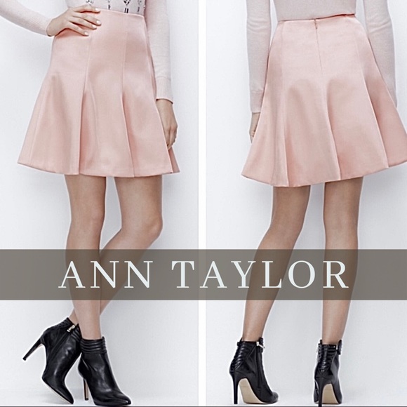 ✨NWT✨🏷Ann Taylor: Pale Pink A-line/Flare Satin-Sheen Fully-Line Skirt - Picture 3 of 14